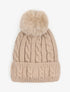 Bonnet en maille tressée à pompon - Beige - 1
