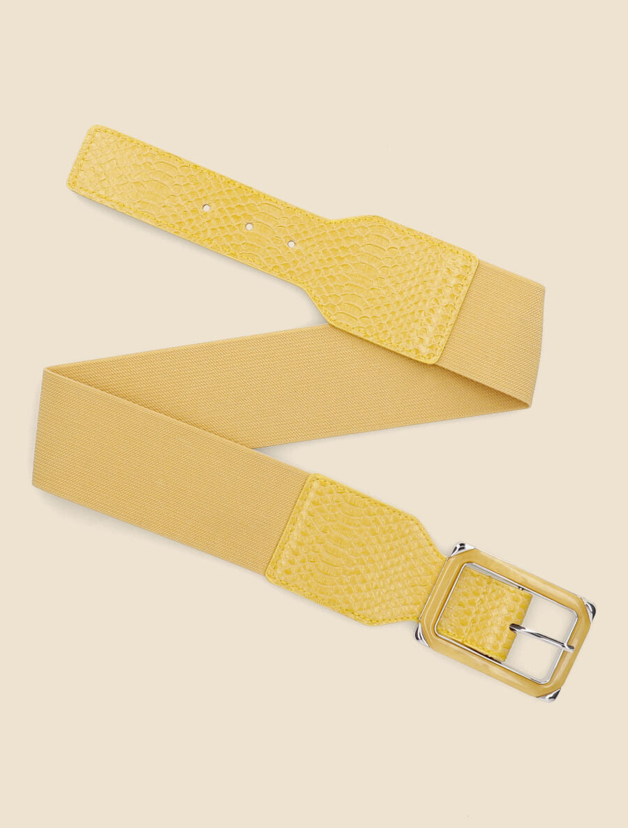 Ceinture python à boucle carrée - Jaune - 1