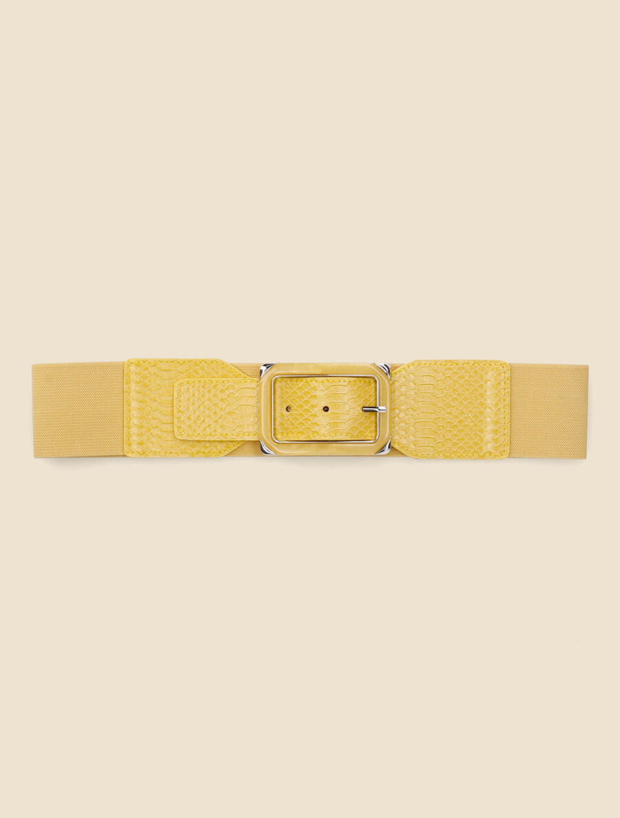 Ceinture python à boucle carrée - Jaune - 2