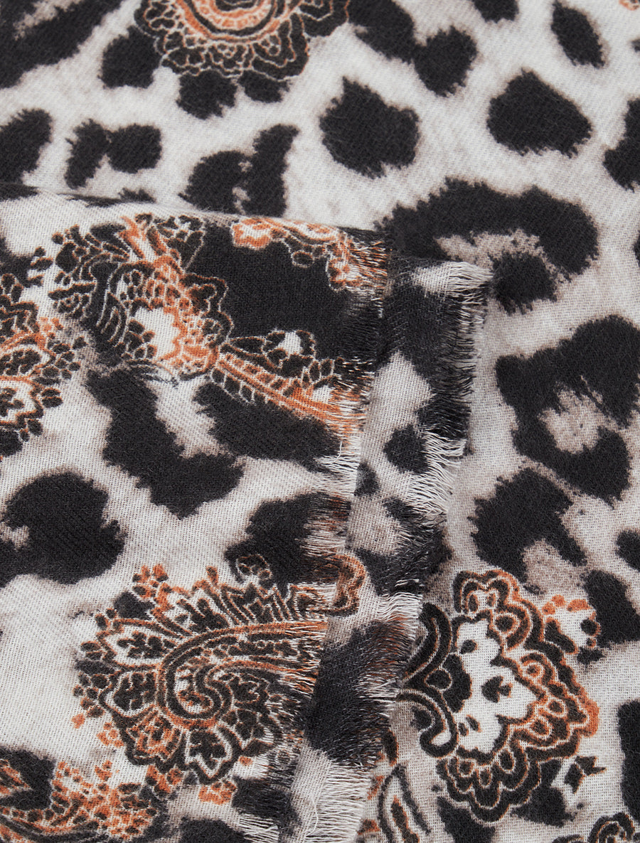 Foulard à imprimé léopard et cachemire - Gris - 3