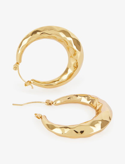 Créoles effet martelé - Or - 3