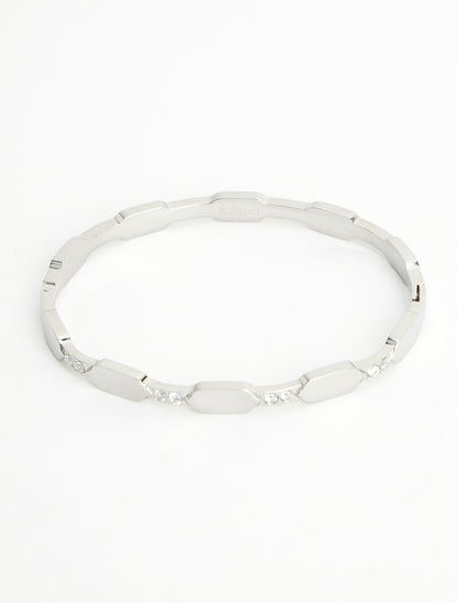 Jonc dentelé à strass - Argent - 2