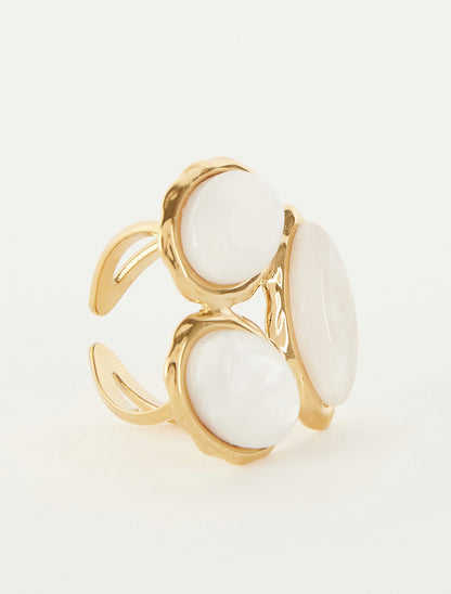 Bague ajustable à pierres en résine - Blanc - 2