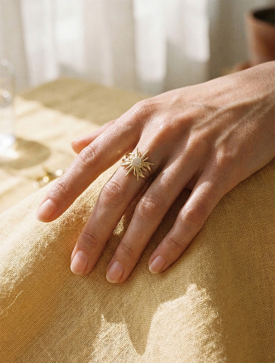 Bague à motif soleil ornée de zircons - Or - 1