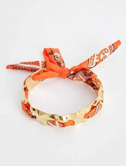 Jonc martelé à lien décoratif style bandana - Orange - 2