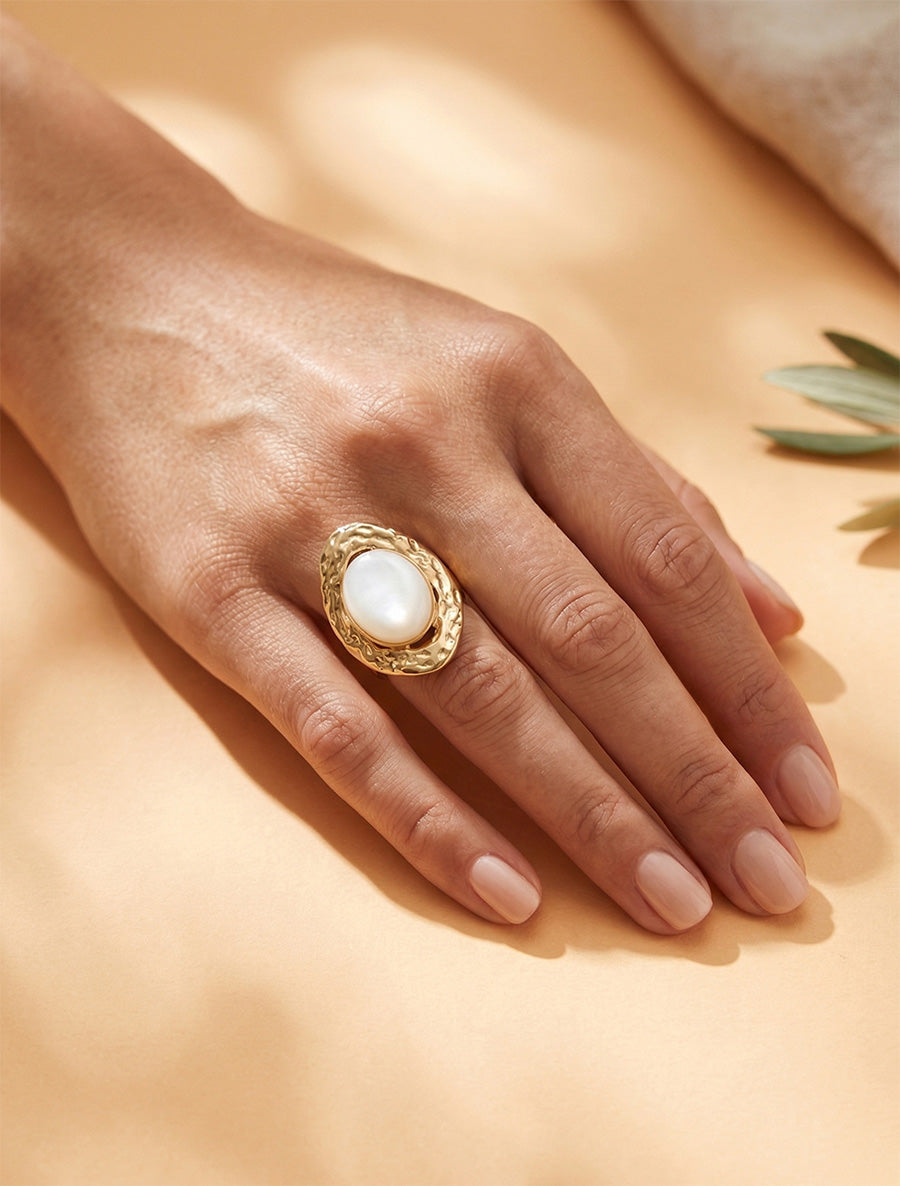 Bague vintage à pierre - Blanc - 1