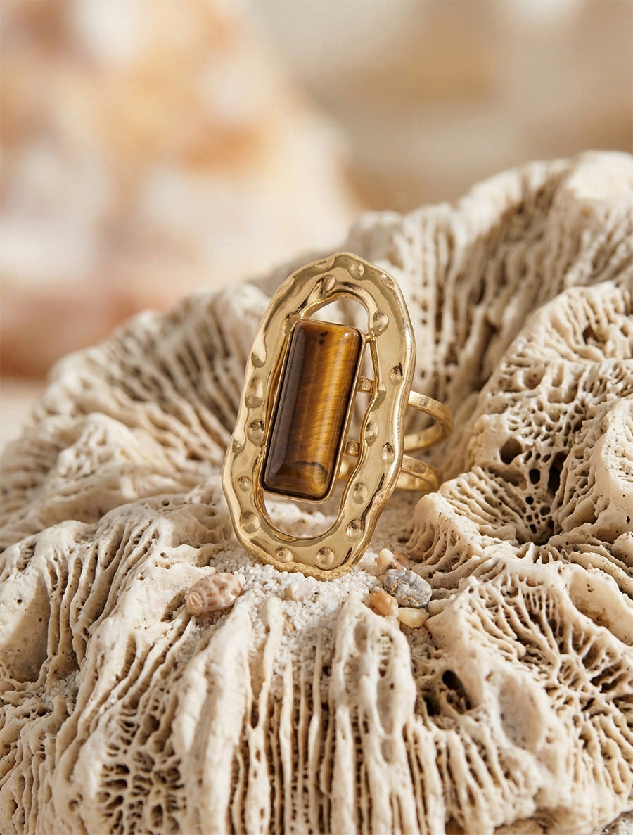 Bague ajustable à pierre colorée - Marron - 1