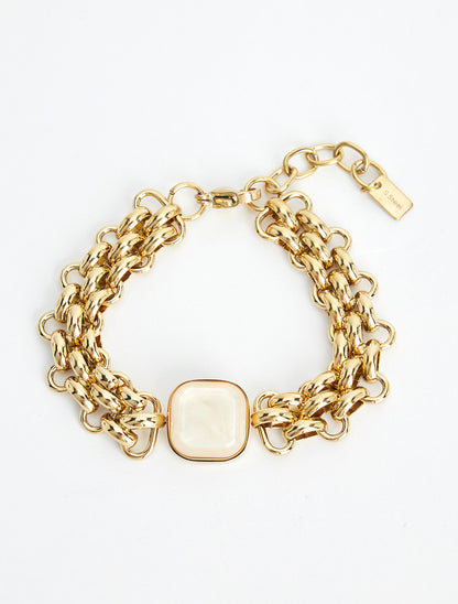 Bracelet en maille fantaisie à empiècement en résine - Beige - 2
