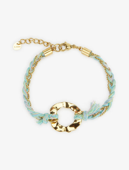 Bracelet en chaînes et fils tressés - Or/vert d&