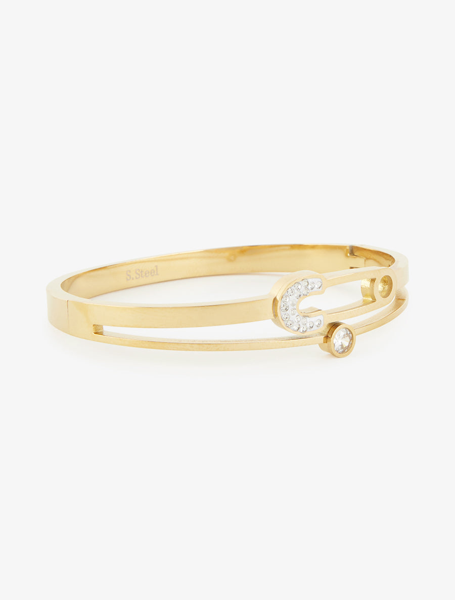 Jonc motif épingle et strass - Or - 2