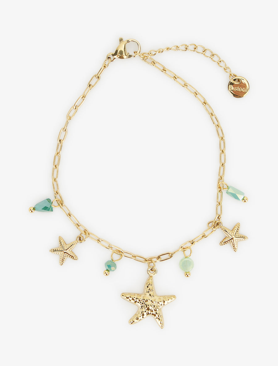Bracelet à charms étoiles de mer et pierres colorées - Vert - 2