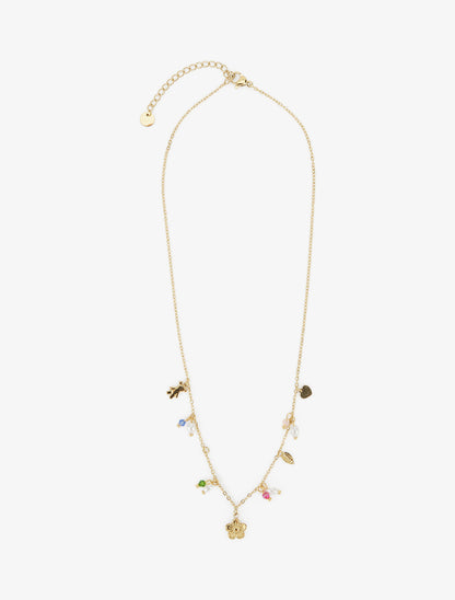 Collier fin à pierres et fleurs - Or - 2