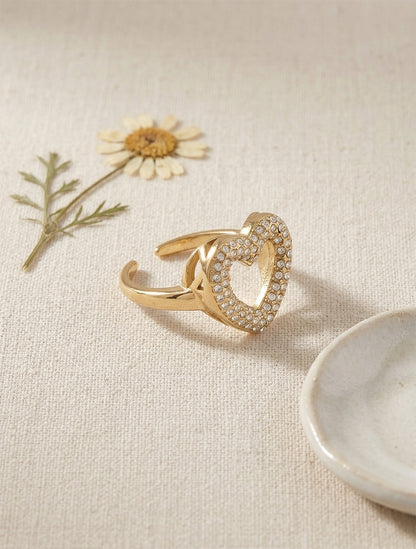 Bague coeur strassé - Or - 1