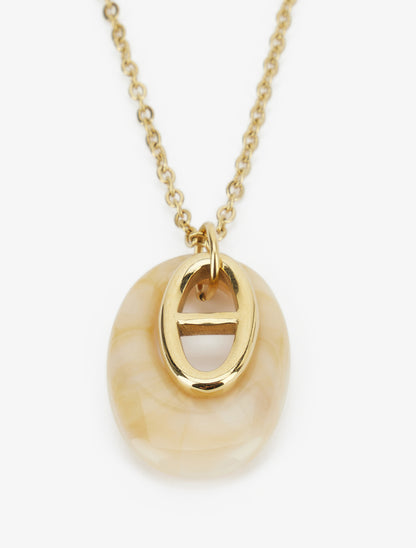 Collier à pendentif oval - Or/beige - 3