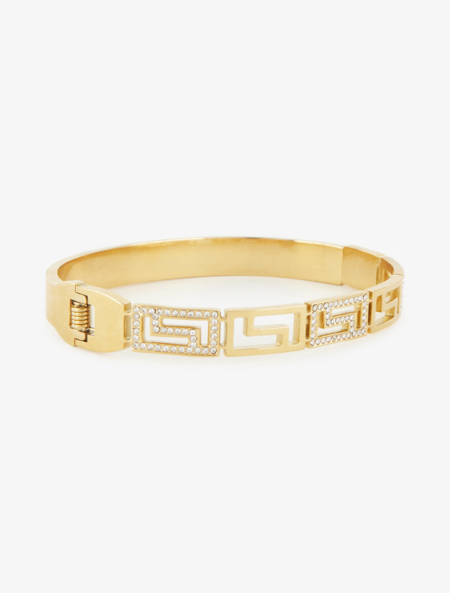 Jonc à motif grec orné de zircons blancs - Or - 2