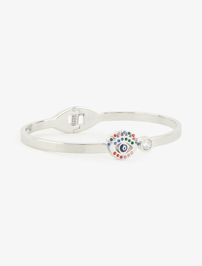 Jonc motif oeil à strass - Argent/noir - 2
