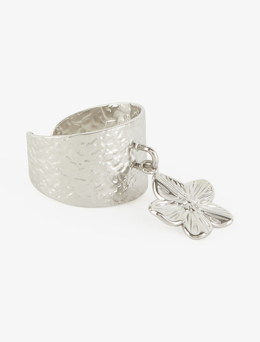 Bague martelée à breloque fleur - Argent - 2
