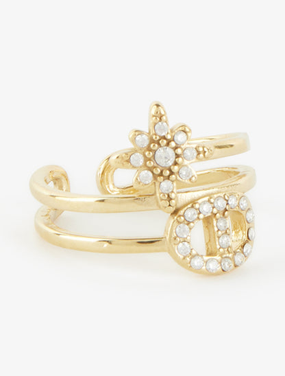 Bague à étoile et maillon strassés - Or - 2