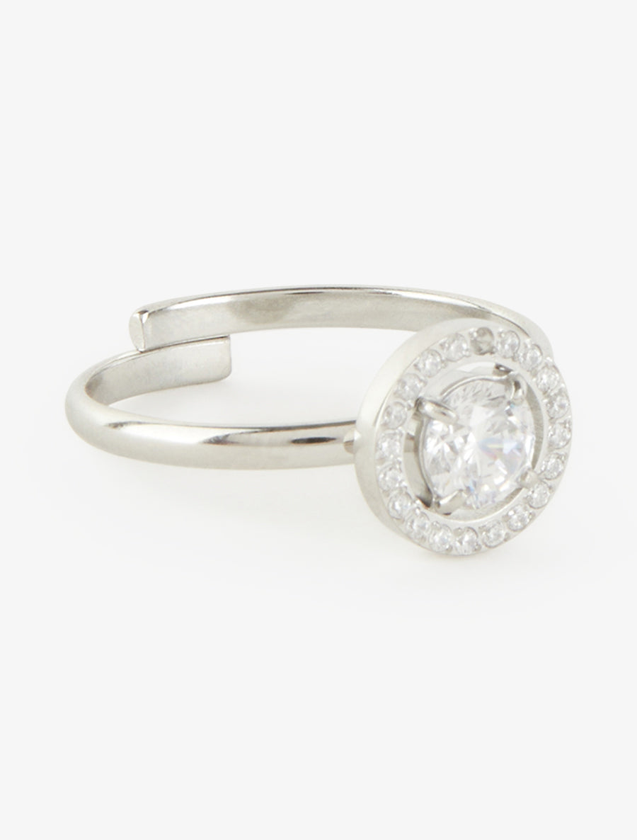Bague style solitaire incrustée de pierres - Argent - 2