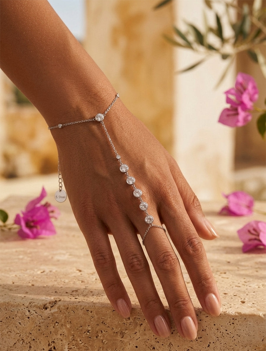 Chaîne de main fine à zircons - Argent - 1