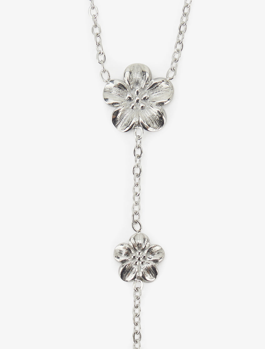 Collier fin en Y à fleurs - Argent - 3