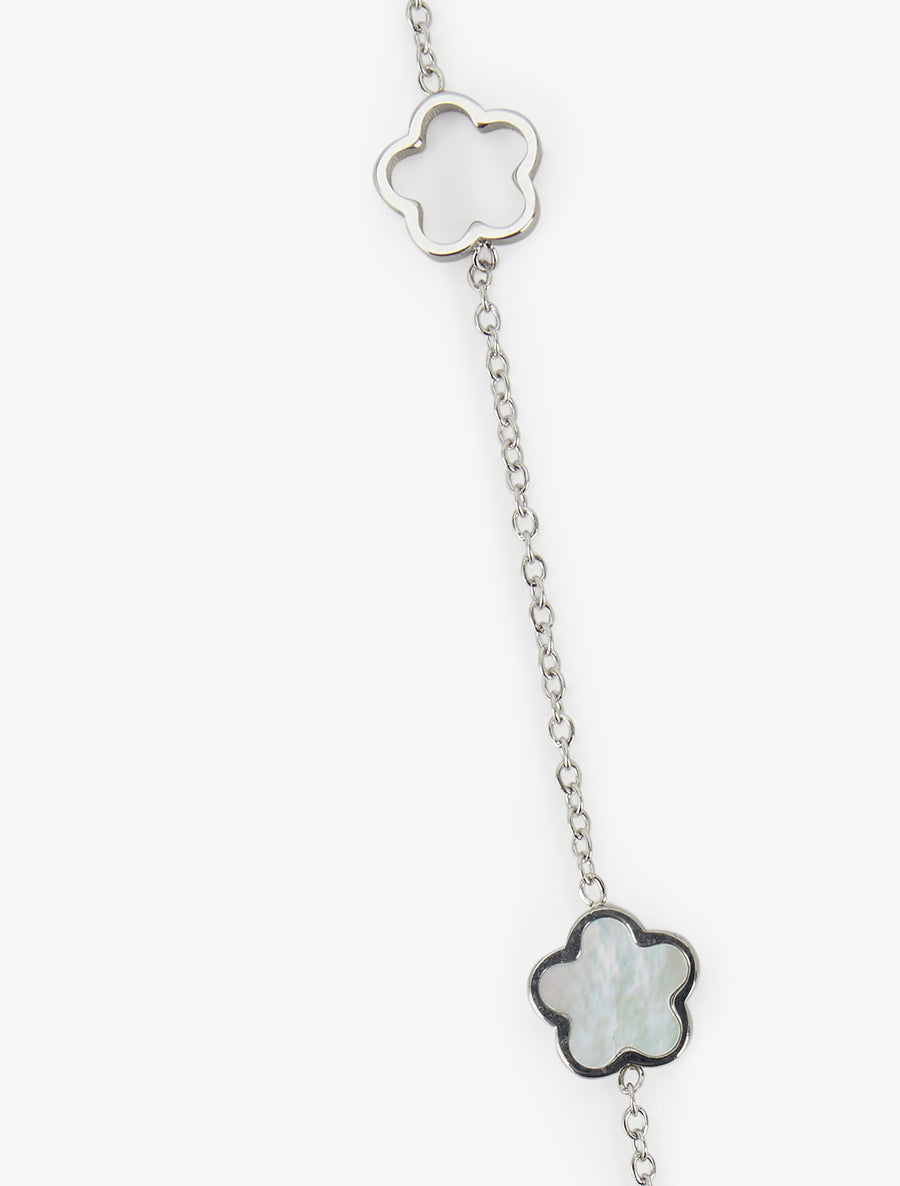 Collier en Y à fleurs et strass - Argent - 3