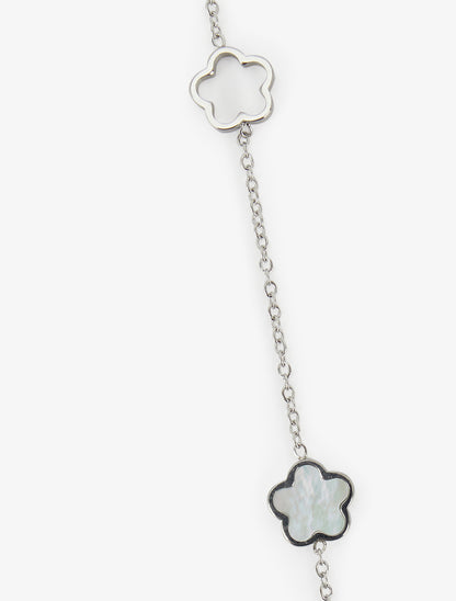 Collier en Y à fleurs et strass - Argent - 3