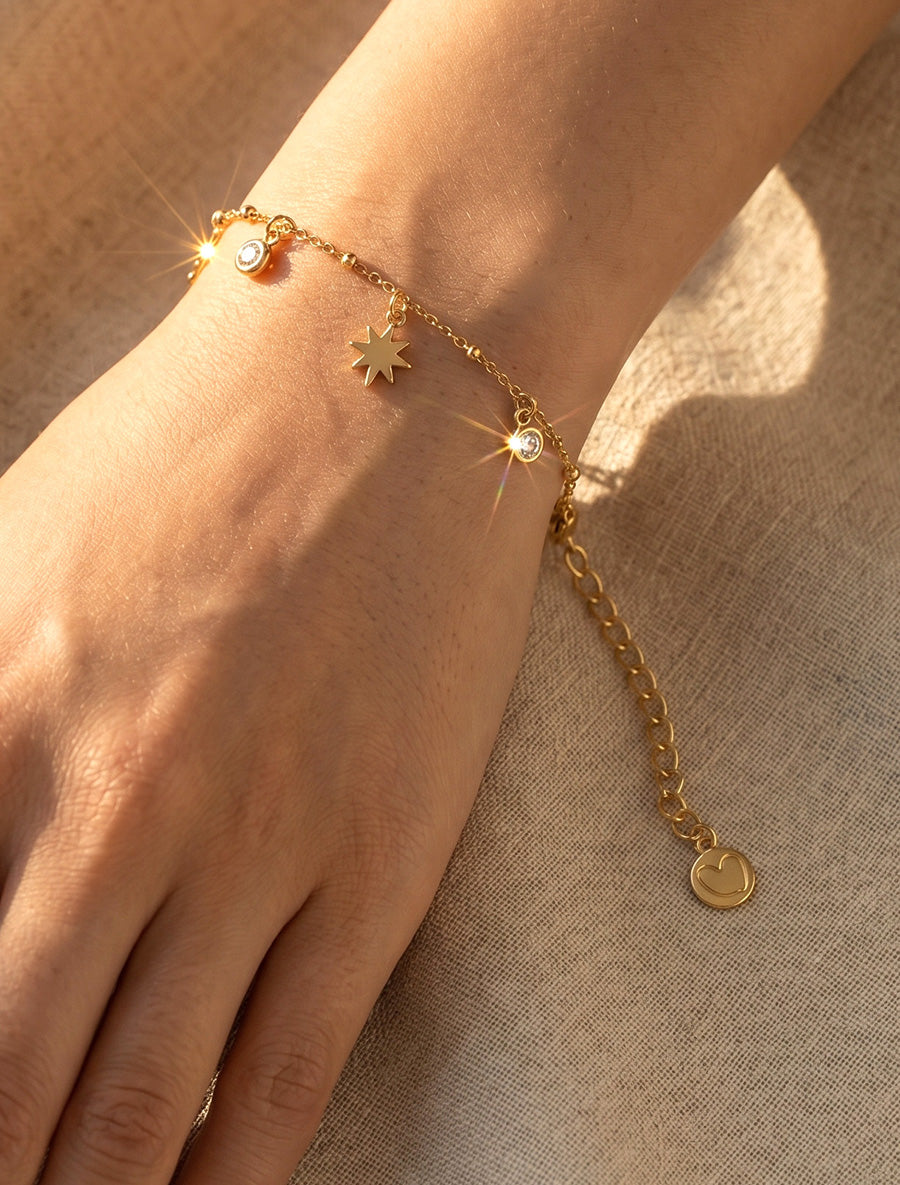 Bracelet fin étoiles et zircons - Or - 1