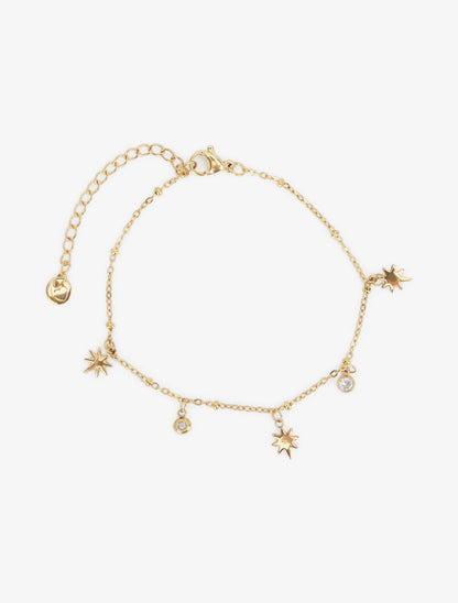 Bracelet fin étoiles et zircons - Or - 2