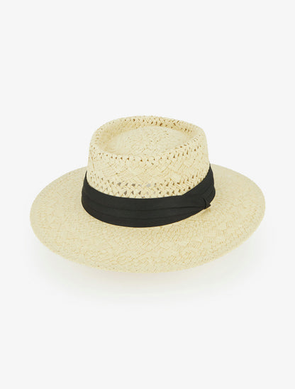 Chapeau de paille à ruban - Beige - 1