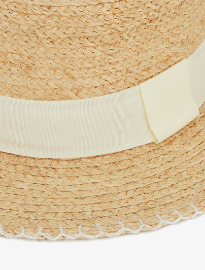 Chapeau en raphia style canotier - Écru - 2