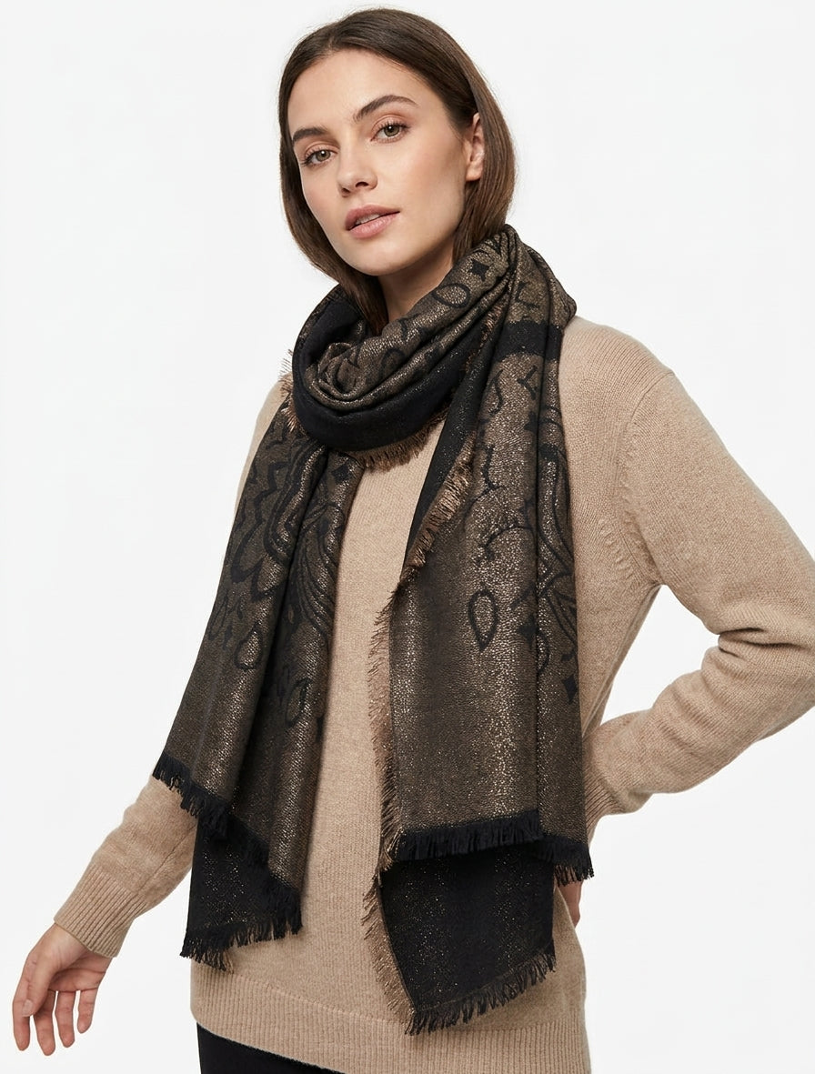 Foulard rectangulaire irisée à motif cachemire - Noir