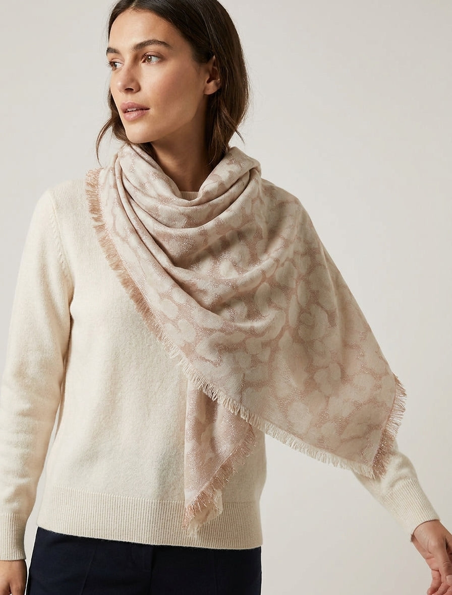 Echarpe carrée à motif léopard irisé - Beige