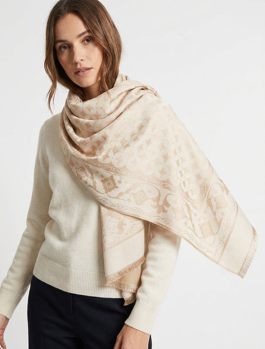 Echarpe satinée à motif graphique - Beige