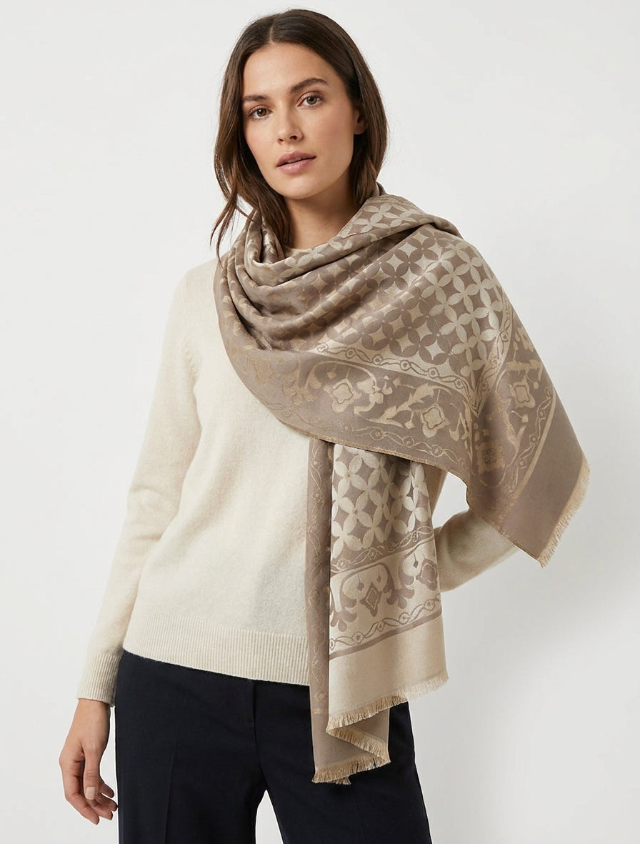 Echarpe satinée à motif graphique - Taupe