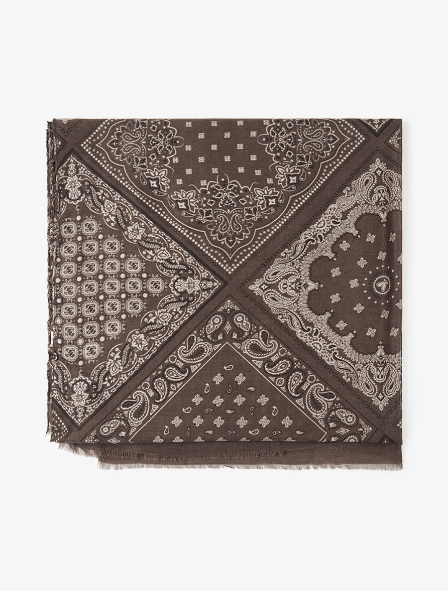 Echarpe imprimé bandana en coton mélangé - Marron - 2