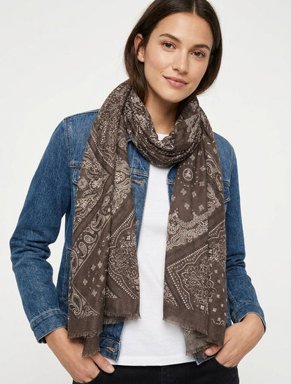 Echarpe imprimé bandana en coton mélangé - Marron