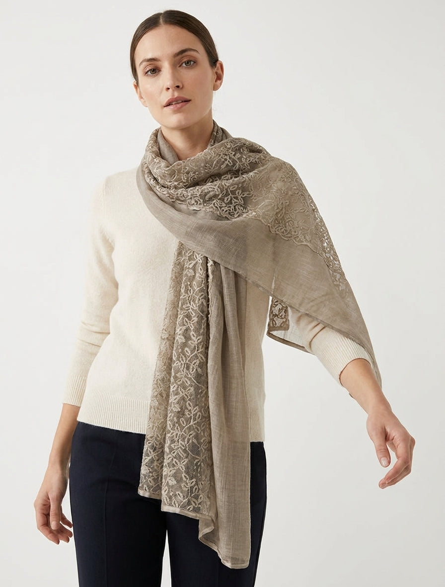 Foulard à empiècement dentelle - Taupe