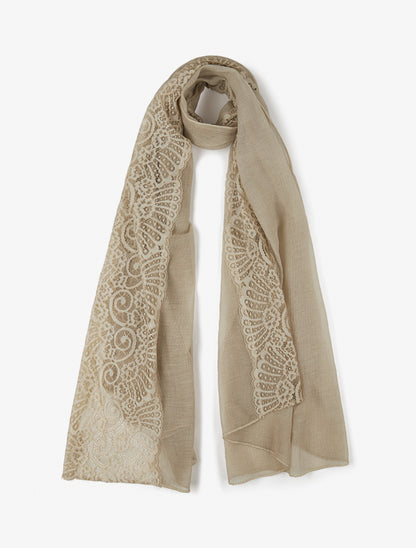 Foulard effet froissé à empiècement dentelle - Beige - 1