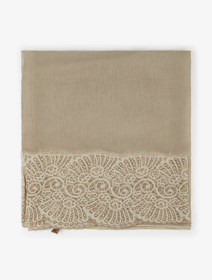 Foulard effet froissé à empiècement dentelle - Beige - 2