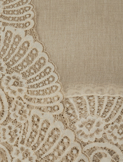 Foulard effet froissé à empiècement dentelle - Beige - 3