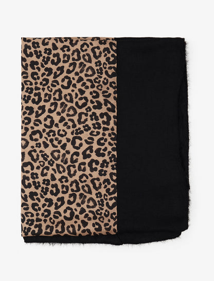 Echarpe imprimé léopard à bords contrastants - Noir/beige - 2