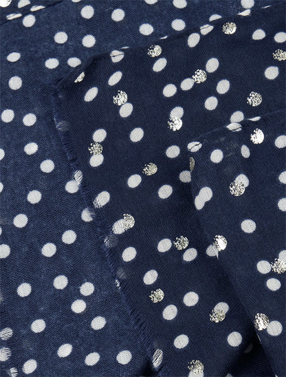 Echarpe en coton mélangé à imprimé pois irisés - Marine - 3