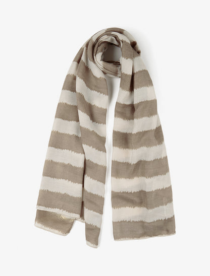Echarpe en coton mélangé à imprimé rayures avec des touches irisées - Taupe - 1