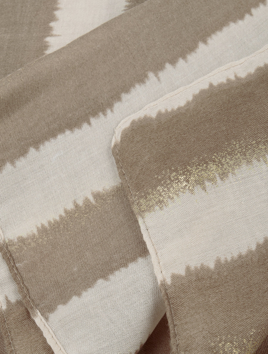 Echarpe en coton mélangé à imprimé rayures avec des touches irisées - Taupe - 3