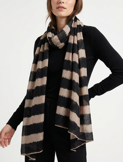 Echarpe en coton mélangé à imprimé rayures avec des touches irisées - Noir
