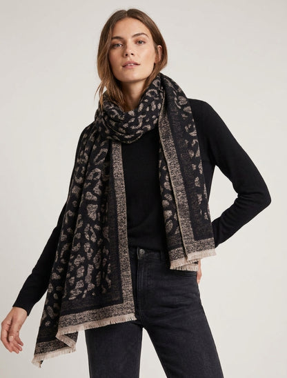 Echarpe molletonnée à motif léopard - Noir