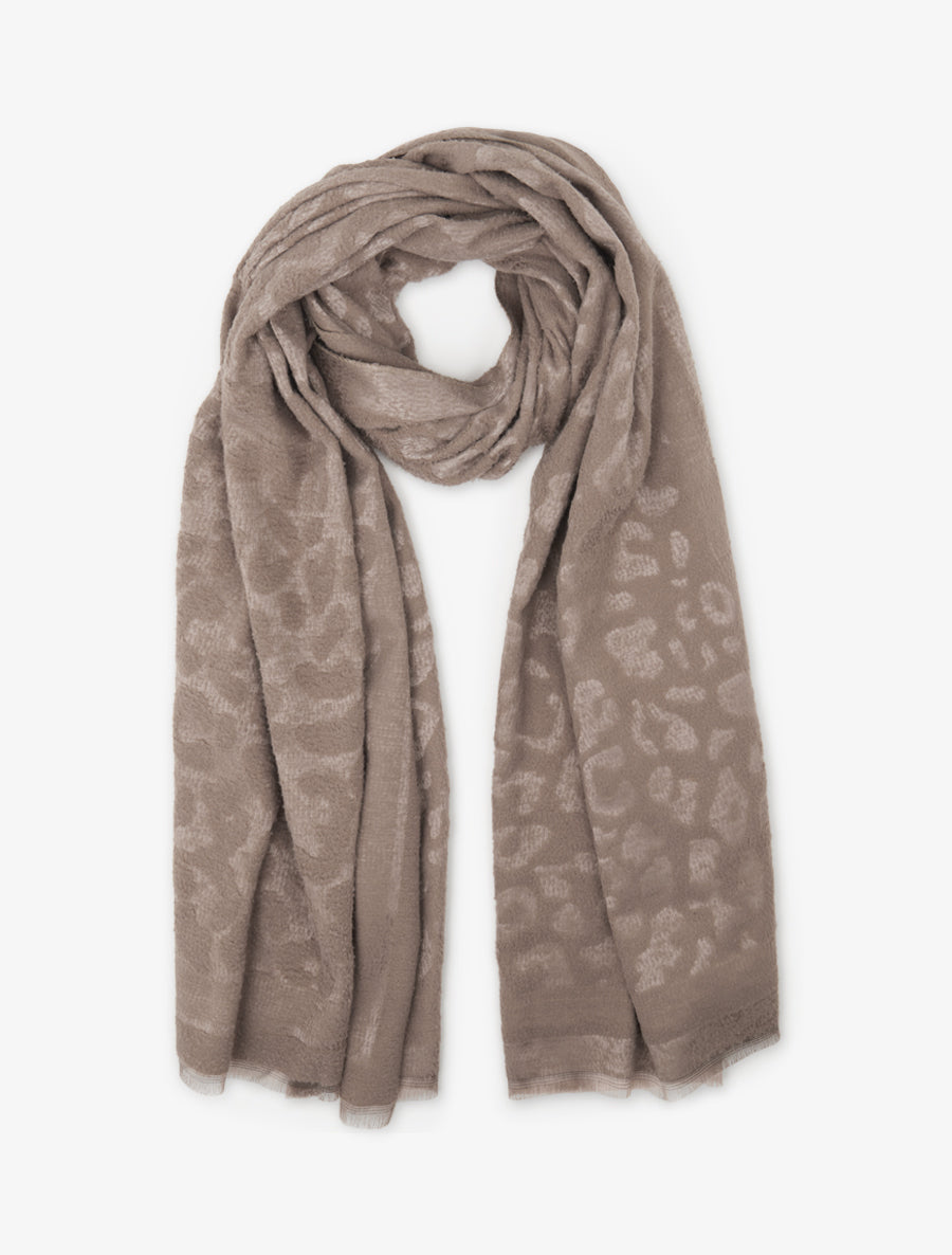 Echarpe molletonnée à motif léopard - Taupe - 1