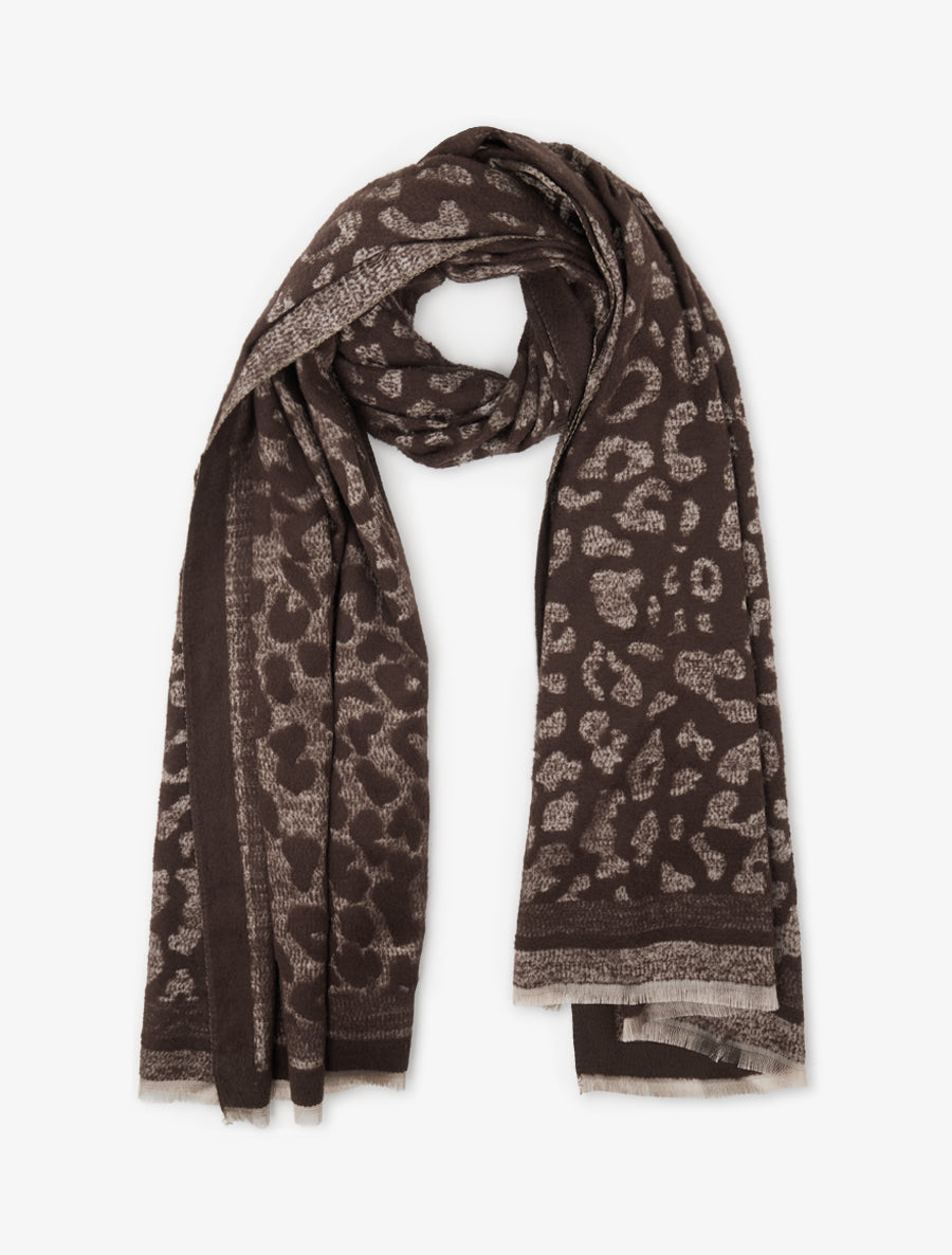 Echarpe molletonnée à motif léopard - Marron - 1