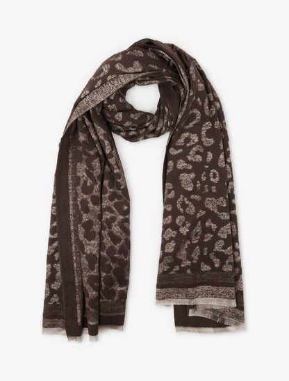 Echarpe molletonnée à motif léopard - Marron - 1